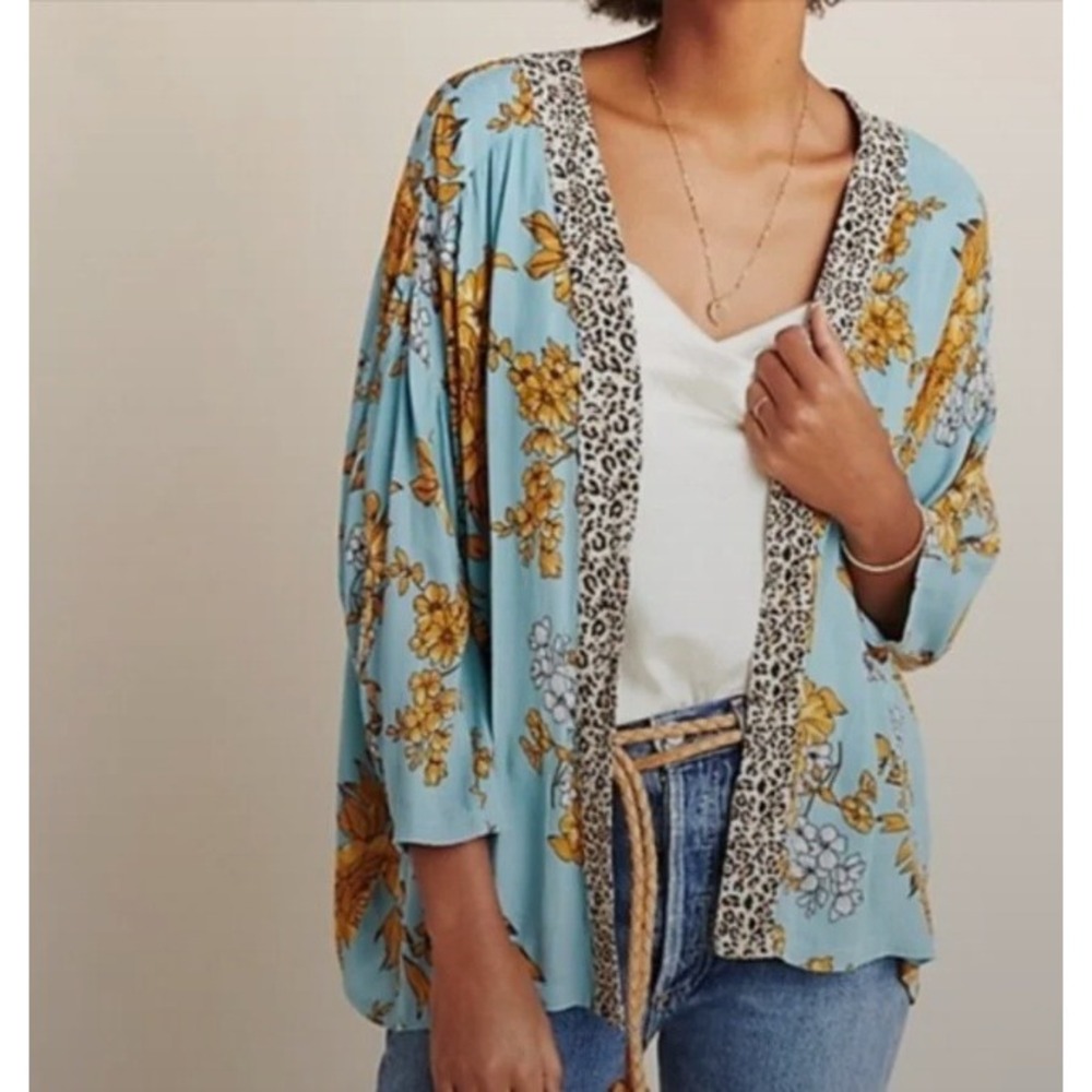 NEW Anthropologie Andersen & Lauth Floral Leopard Print Kimono Cardigan One Size